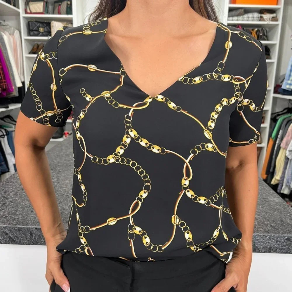 Leyden Black Gold Chain Blouse